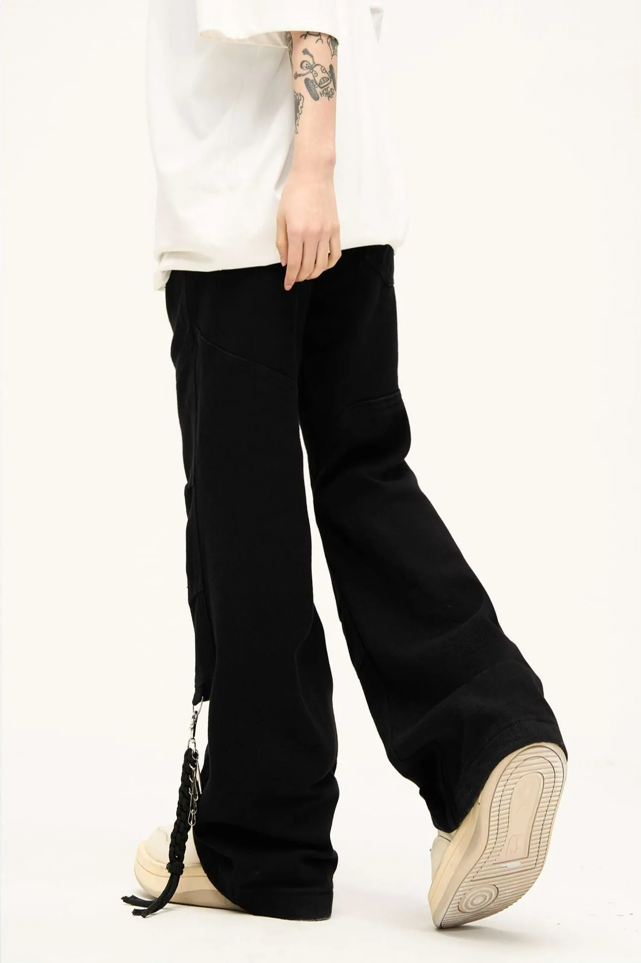 Double Side Waist Strap Pleated Pants