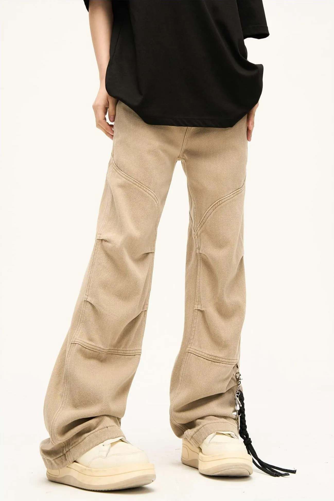 Double Side Waist Strap Pleated Pants