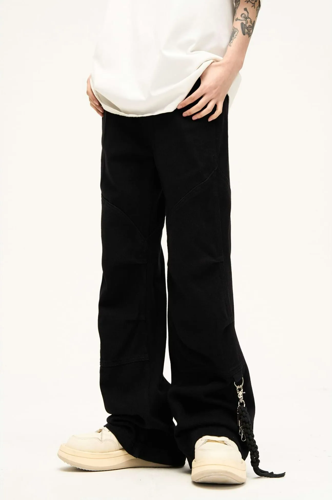 Double Side Waist Strap Pleated Pants