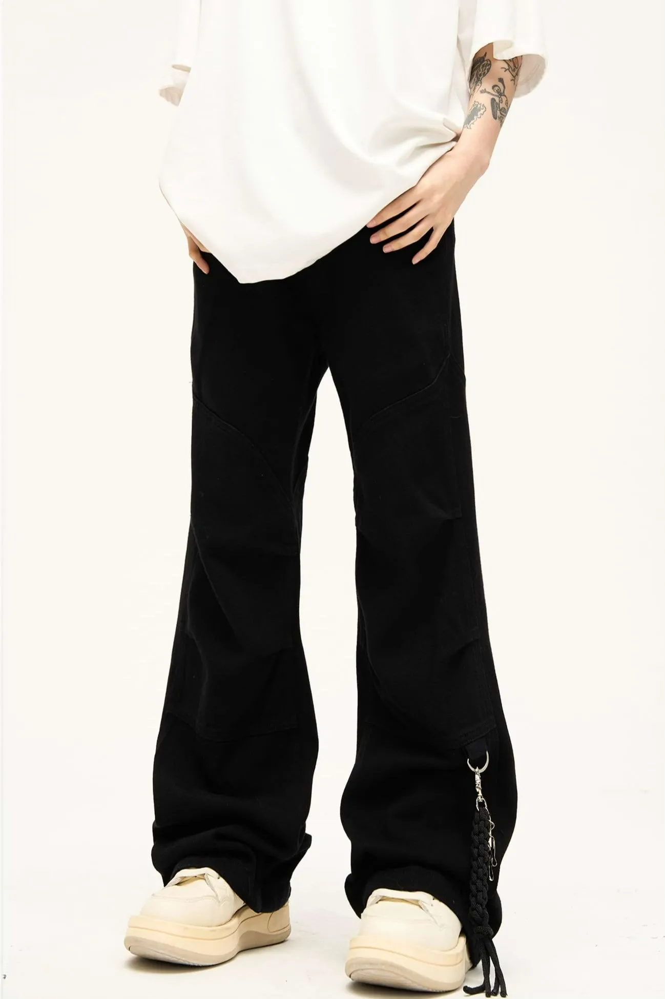 Double Side Waist Strap Pleated Pants