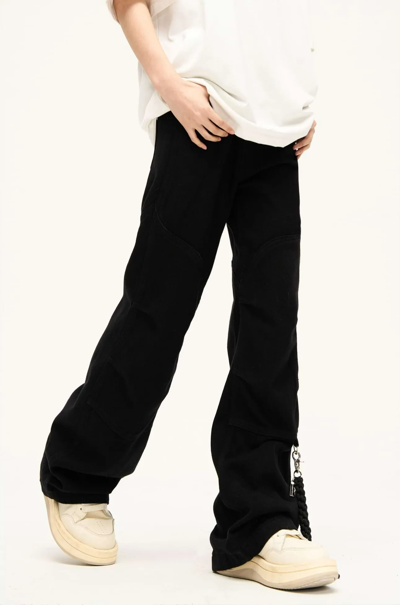 Double Side Waist Strap Pleated Pants