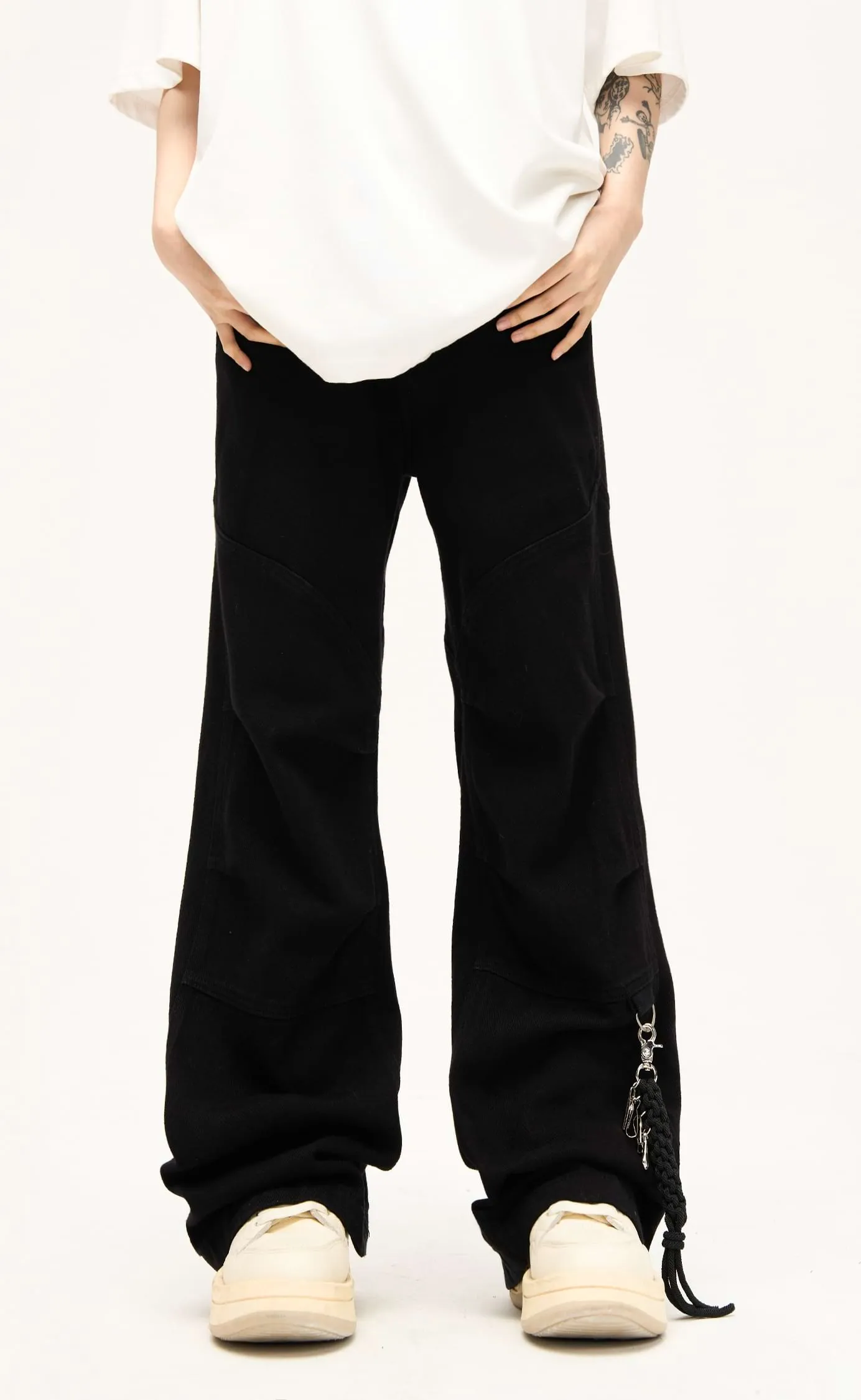 Double Side Waist Strap Pleated Pants