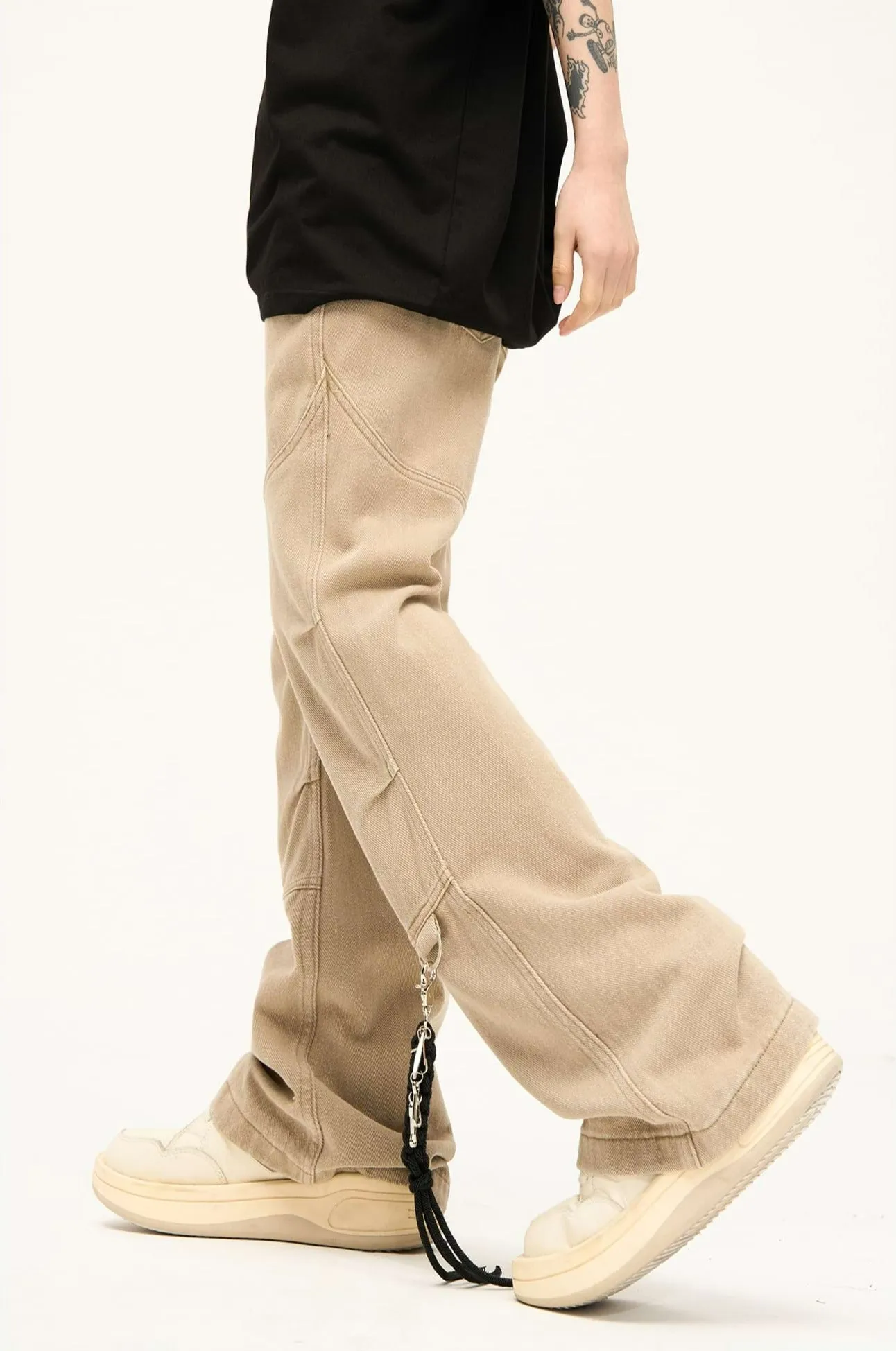 Double Side Waist Strap Pleated Pants