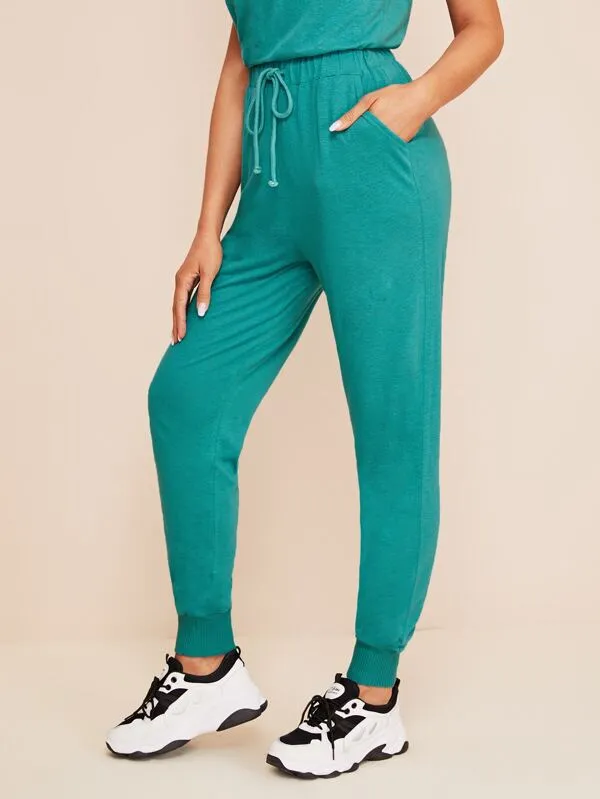 Drawstring Waist Slant Pocket Joggers