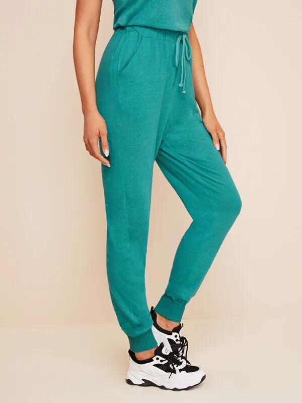 Drawstring Waist Slant Pocket Joggers
