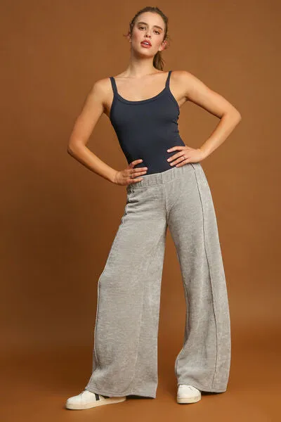 Elastic Waist Wide Leg Pants in Light Gray