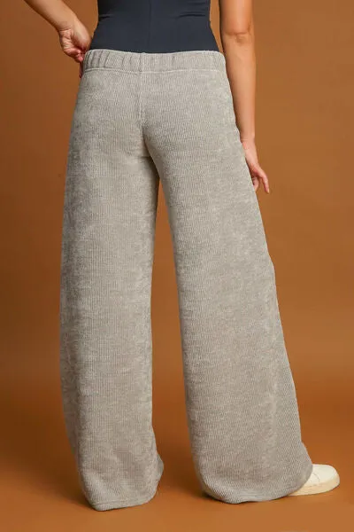 Elastic Waist Wide Leg Pants in Light Gray