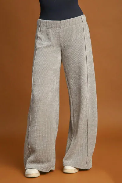 Elastic Waist Wide Leg Pants in Light Gray