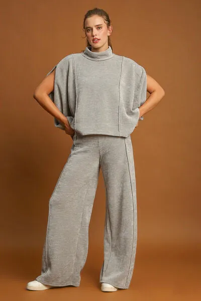 Elastic Waist Wide Leg Pants in Light Gray
