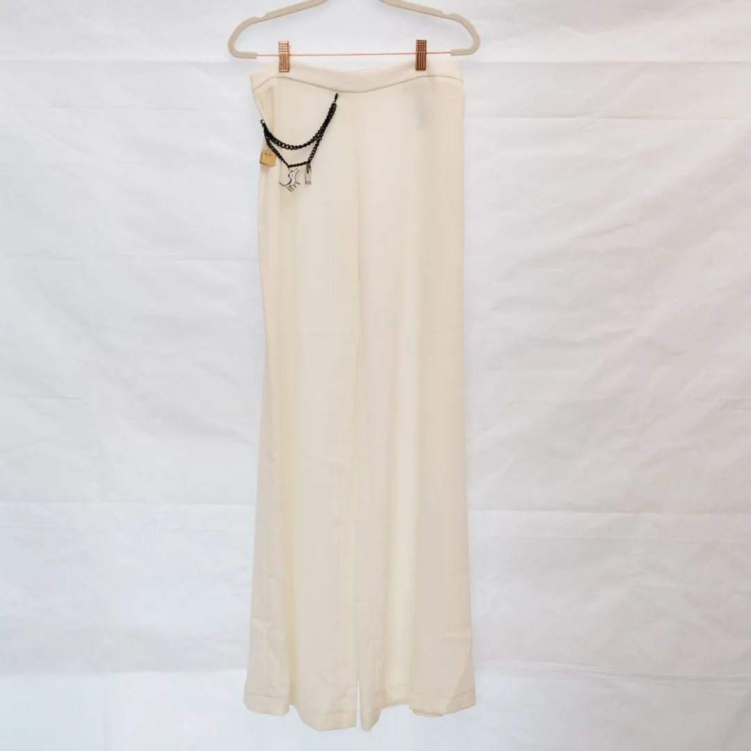 Elisabetta Franchi  white trousers with black chain charm detail