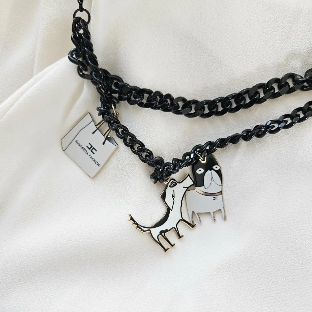 Elisabetta Franchi  white trousers with black chain charm detail