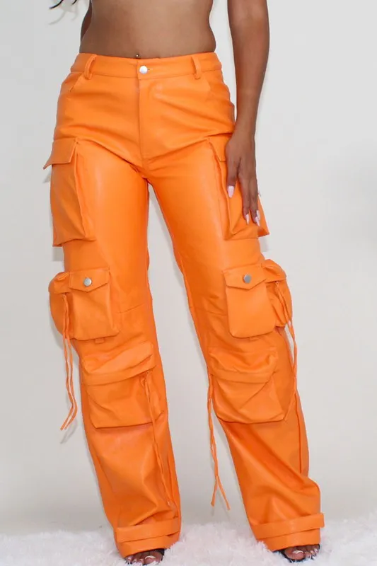 EM FAMOUS PU LEATHER CARGO PANTS