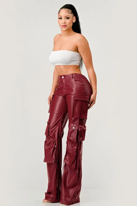 EM FAMOUS PU LEATHER CARGO PANTS