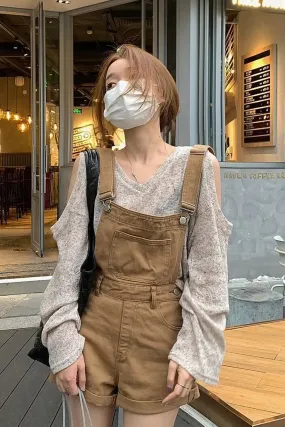 Flytonn-cute winter outfits casual winter outfits christmas outfit party look inspos Vintage Khaki Color Denim Romper Playsuits