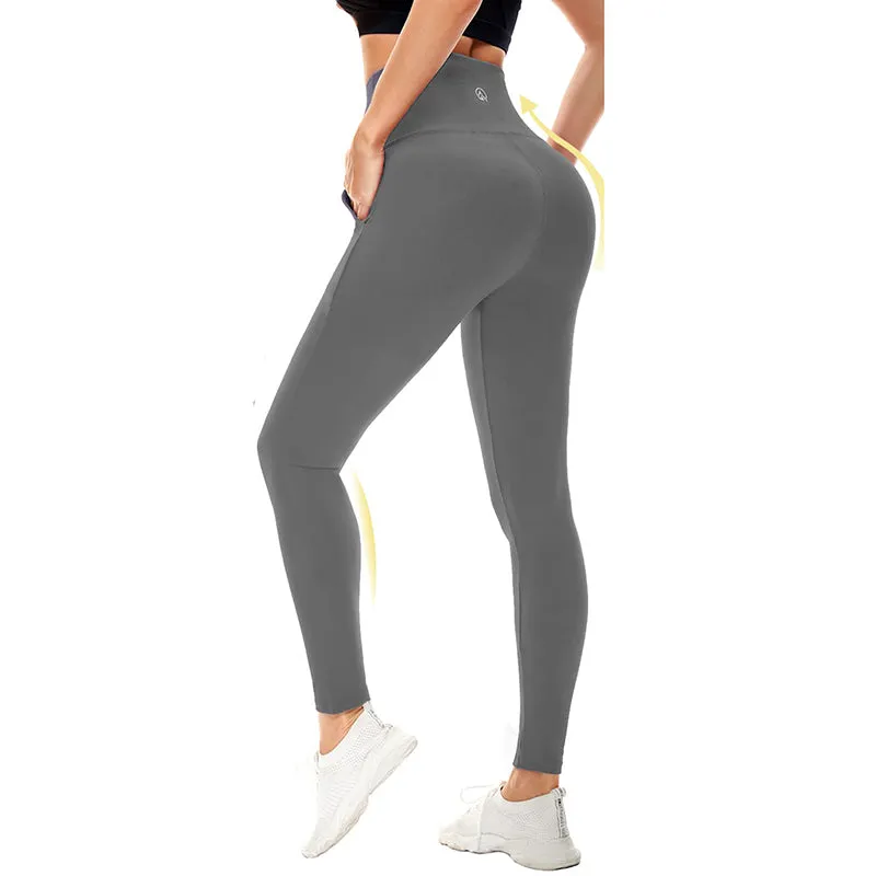 Fullsoft Dark Grey Womens Yoga Leggings With Pocket High Waisted Tummy Control Pants