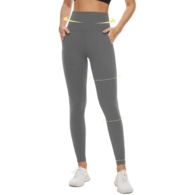 Fullsoft Dark Grey Womens Yoga Leggings With Pocket High Waisted Tummy Control Pants