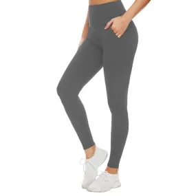 Fullsoft Dark Grey Womens Yoga Leggings With Pocket High Waisted Tummy Control Pants