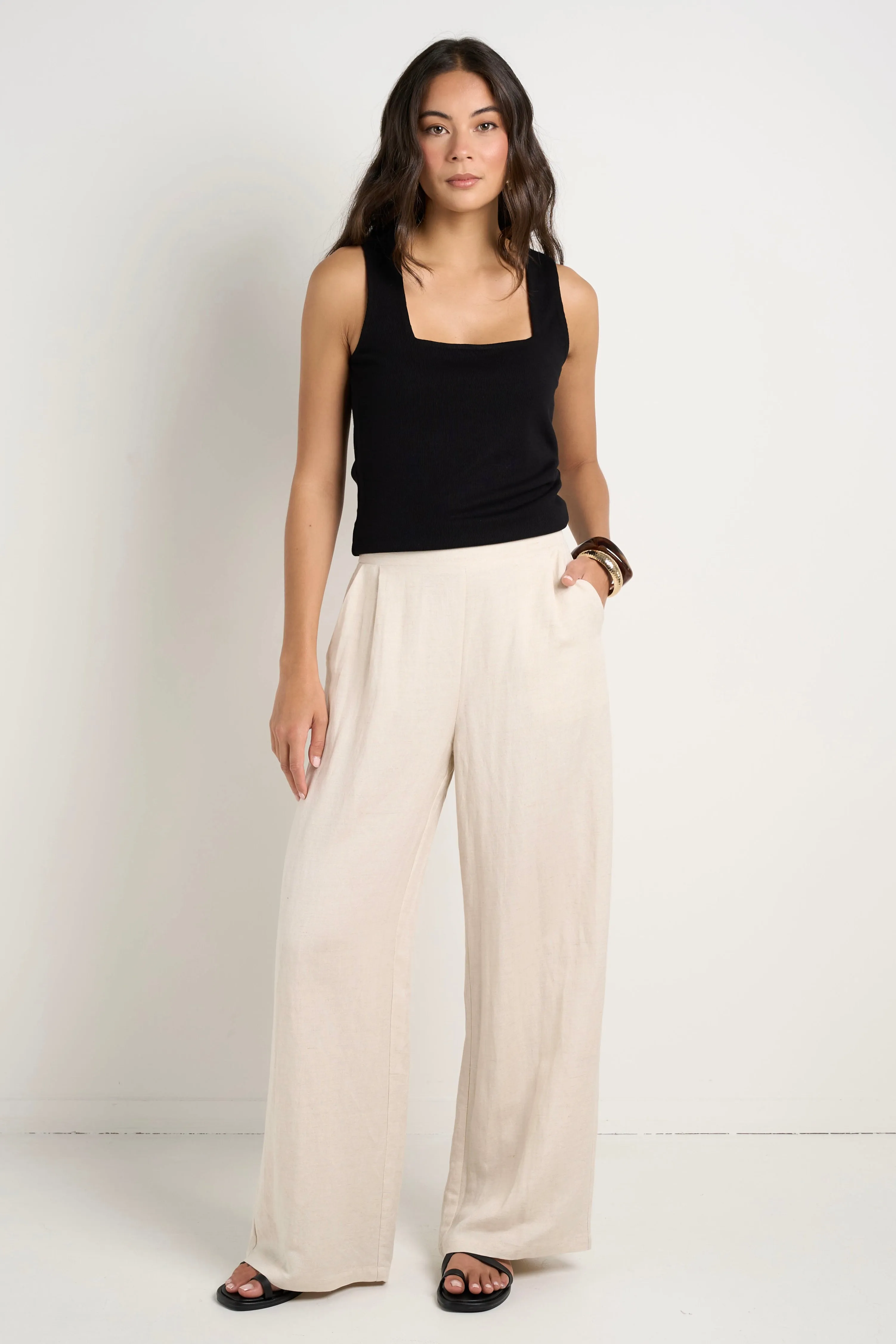 Guardian Natural Linen Viscose Elastic Back Pants