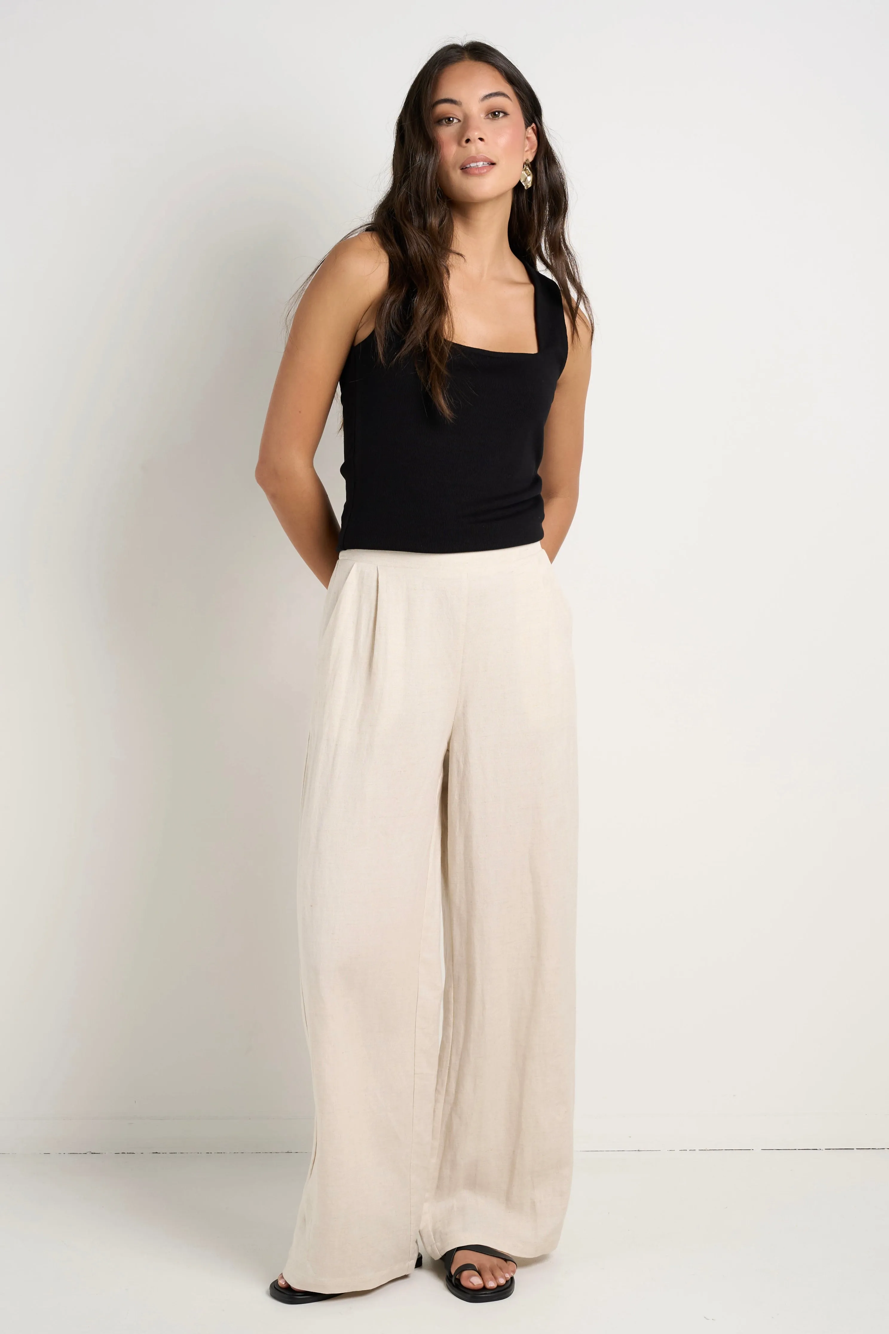 Guardian Natural Linen Viscose Elastic Back Pants
