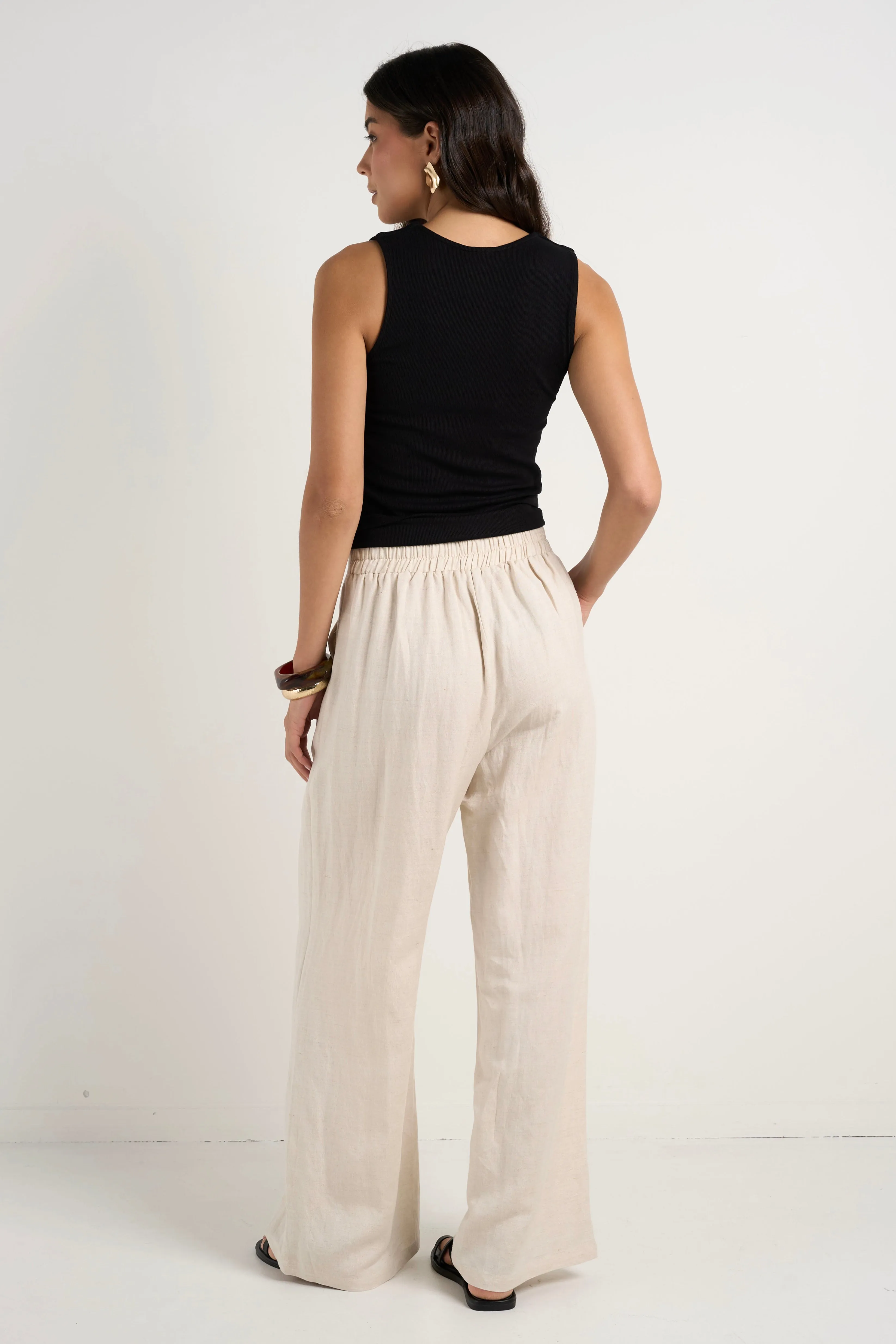 Guardian Natural Linen Viscose Elastic Back Pants