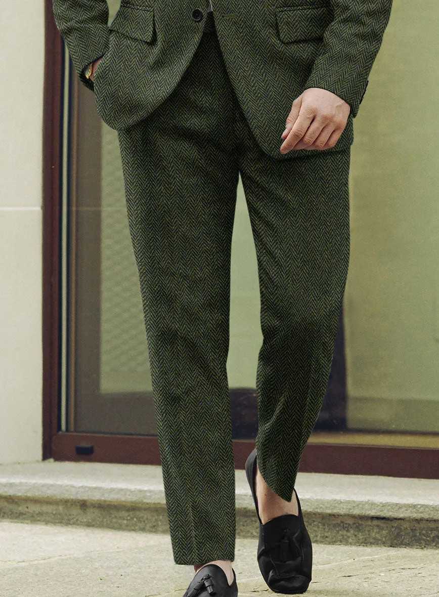 Harris Tweed Forest Green Herringbone Pants