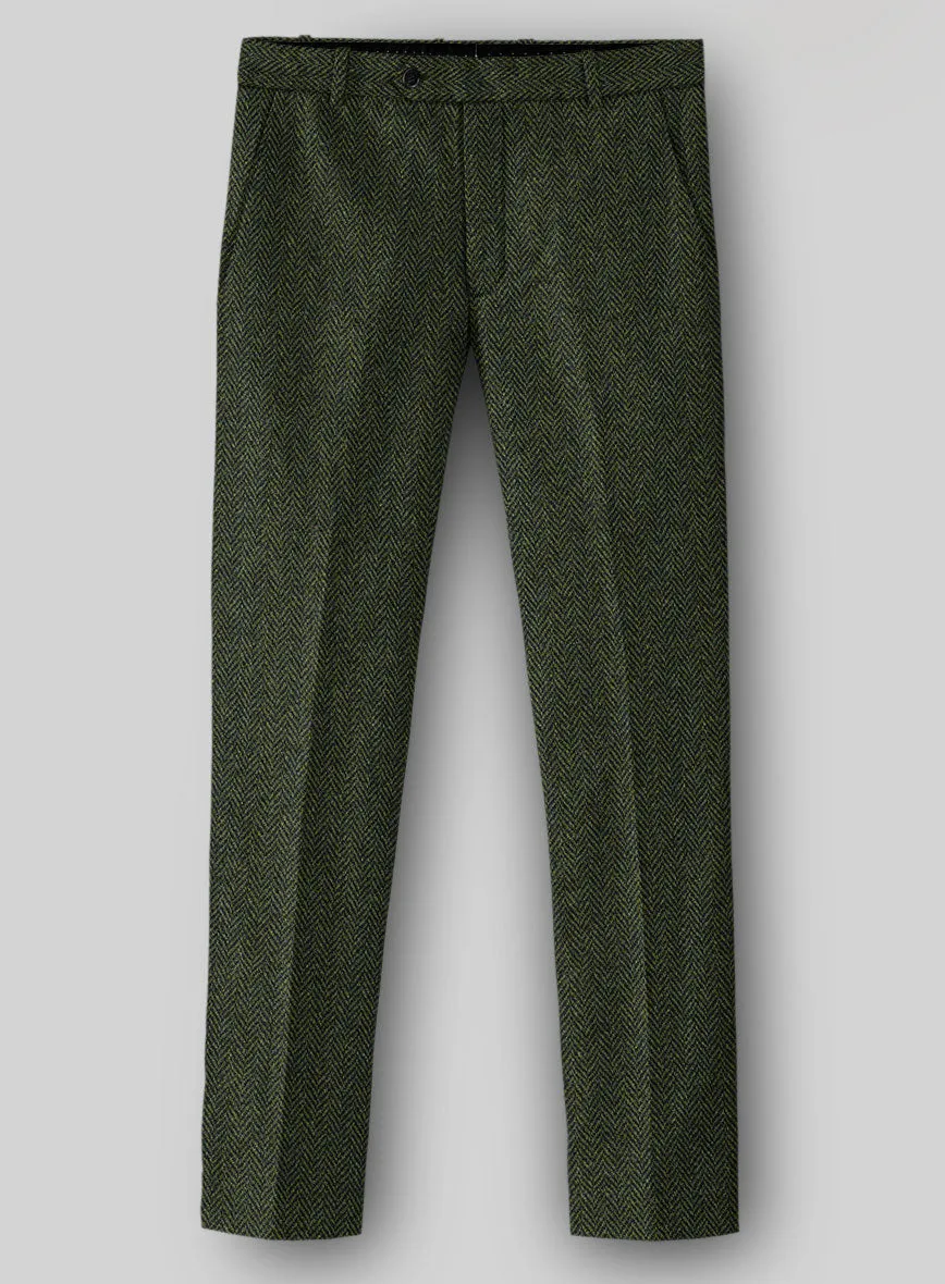 Harris Tweed Forest Green Herringbone Pants