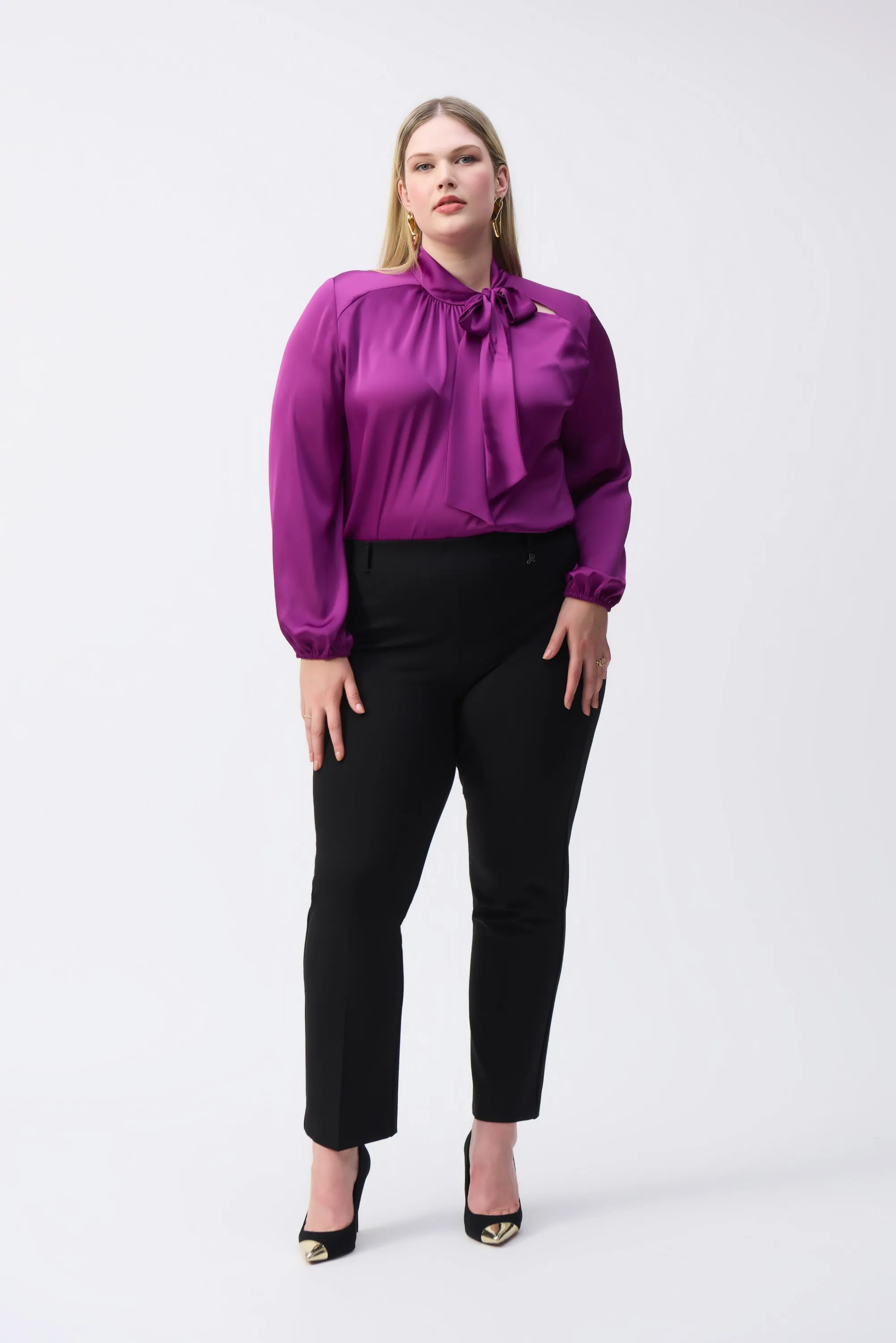 Heavy Knit Straight Pull-On Pants, Black