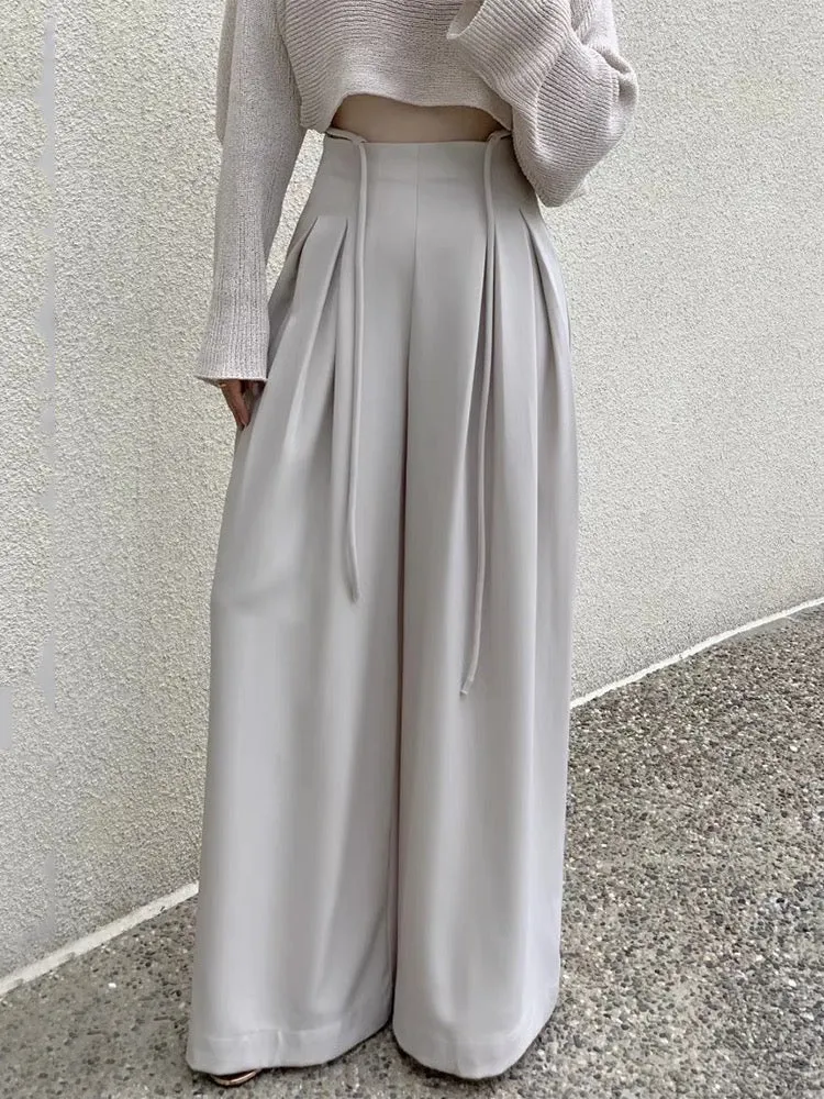 High-Rise Pleated Floor-Length Trousers