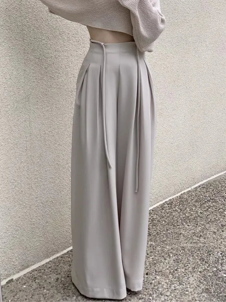 High-Rise Pleated Floor-Length Trousers