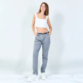 Houndstooth tapered pants with belt wholesale