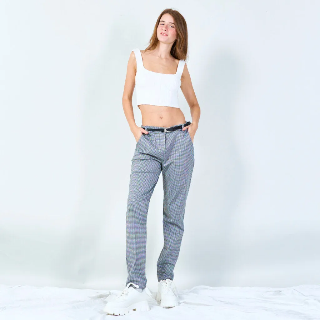 Houndstooth tapered pants with belt wholesale