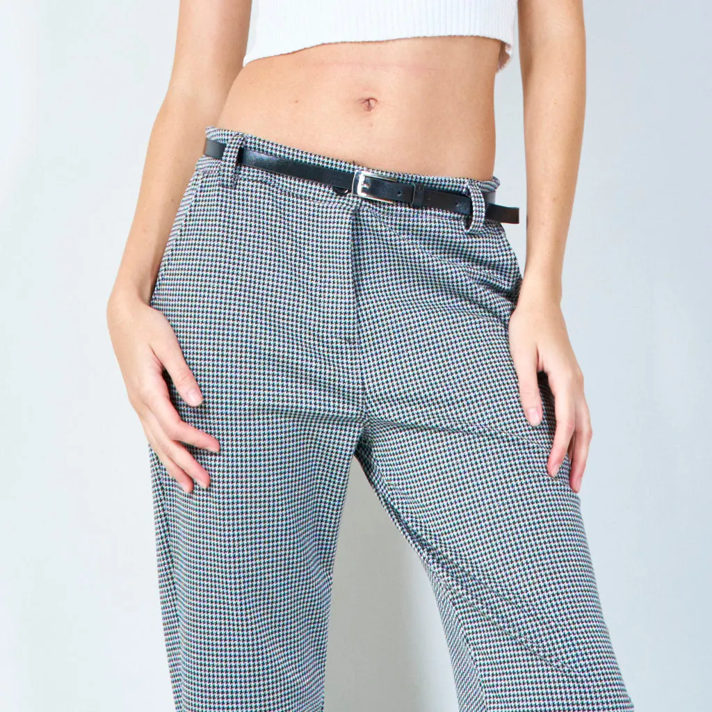 Houndstooth tapered pants with belt wholesale