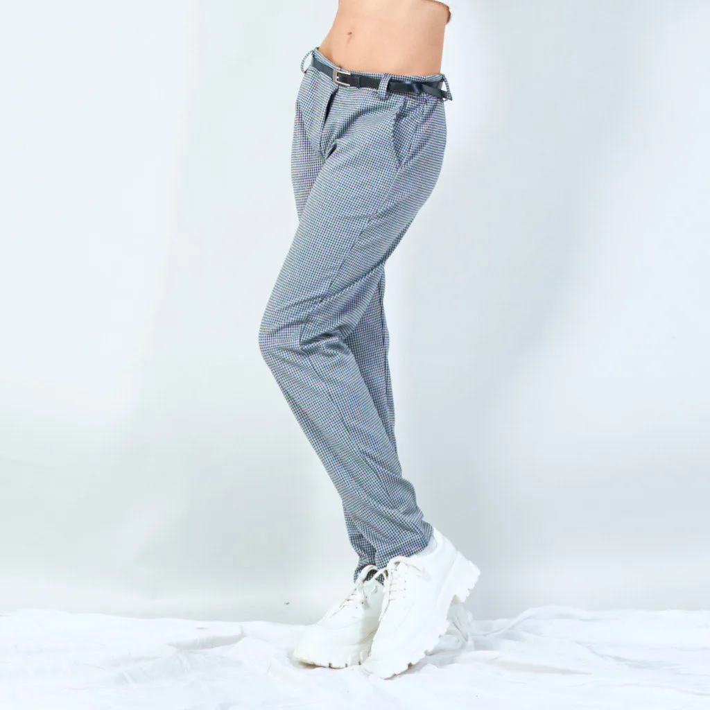 Houndstooth tapered pants with belt wholesale