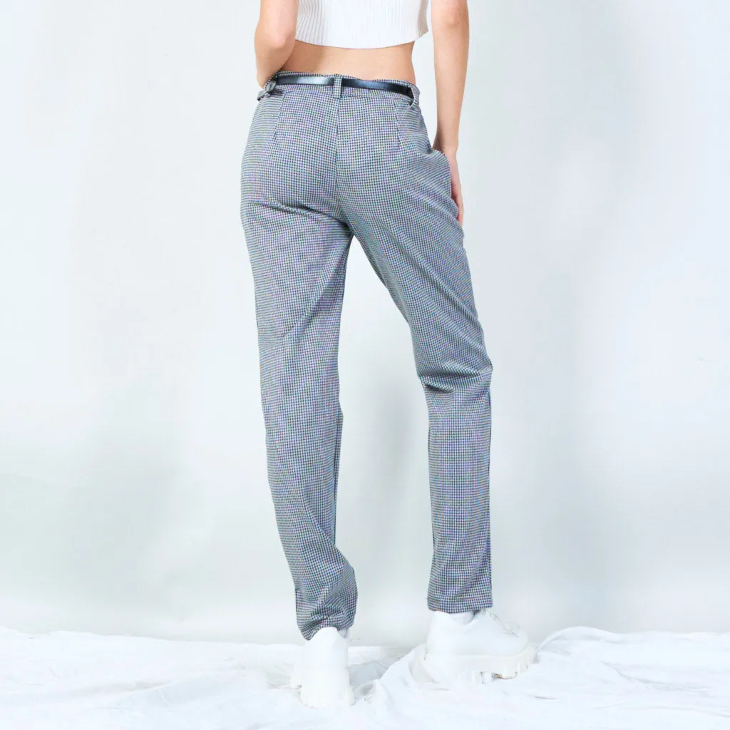 Houndstooth tapered pants with belt wholesale