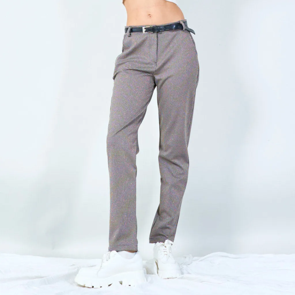 Houndstooth tapered pants with belt wholesale