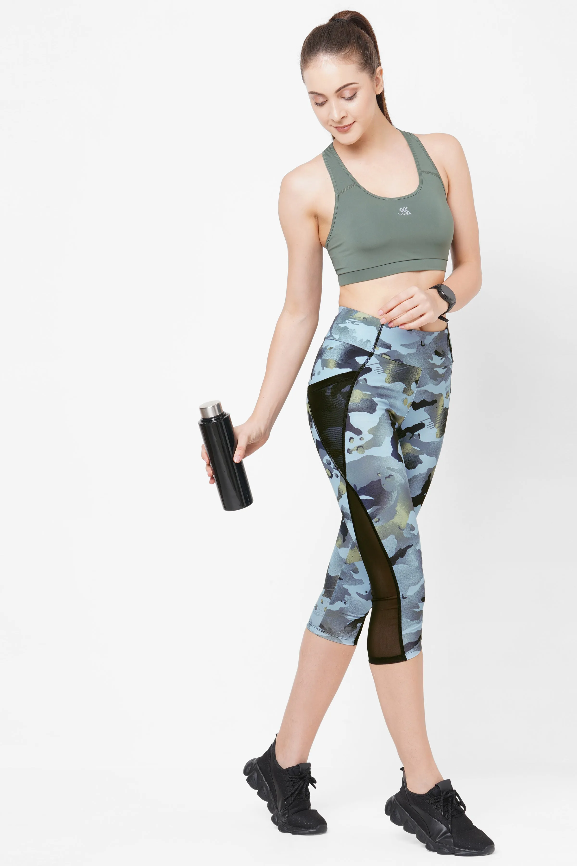 JUST-DRY 3/4 CAMO PRINTED MESH WORKOUT TIGHTS