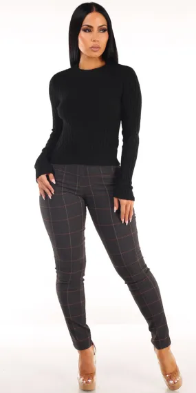 Knit Plaid Pants Look