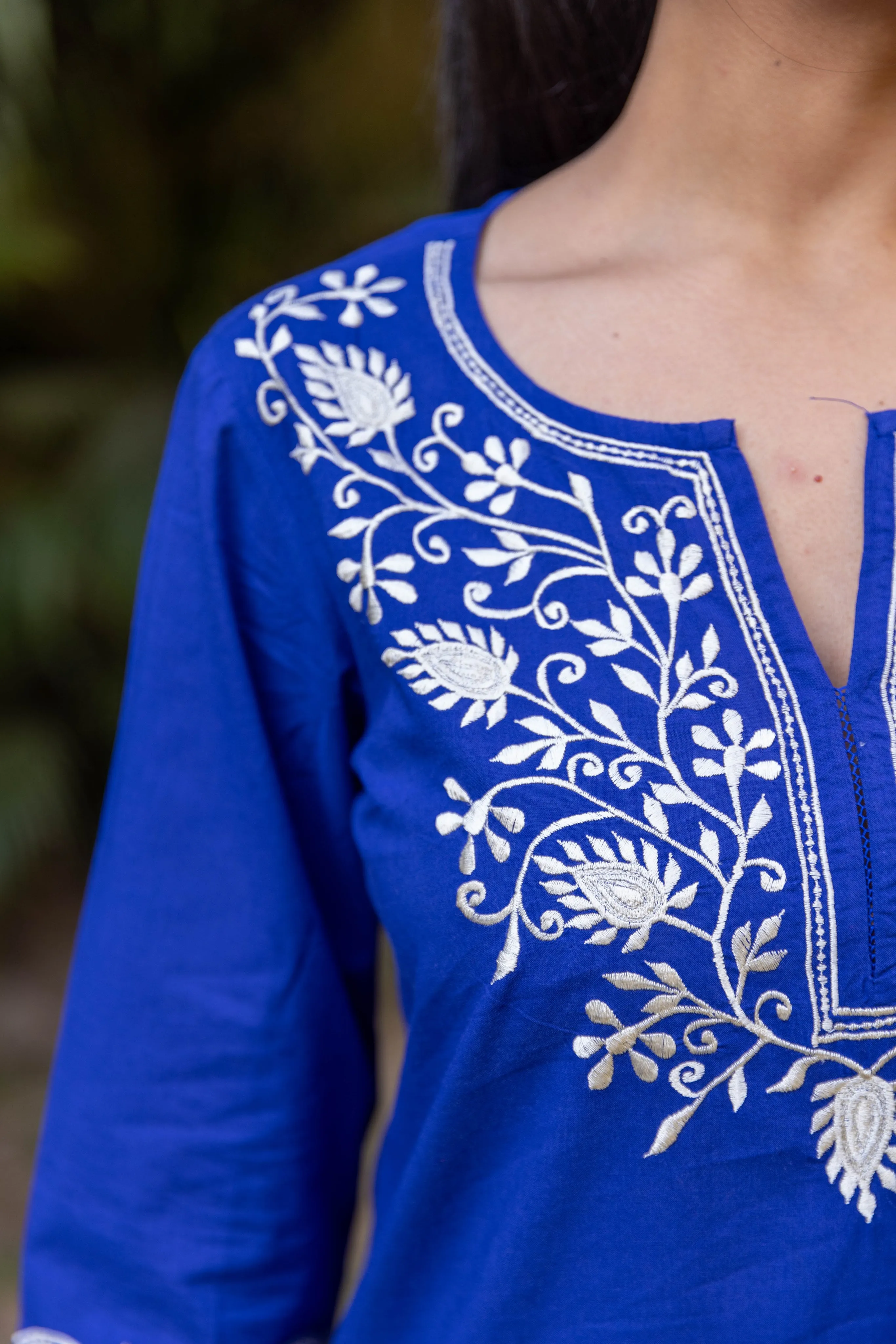 Long Embroidered Paisley Kurta With Palazzo - Royal Blue