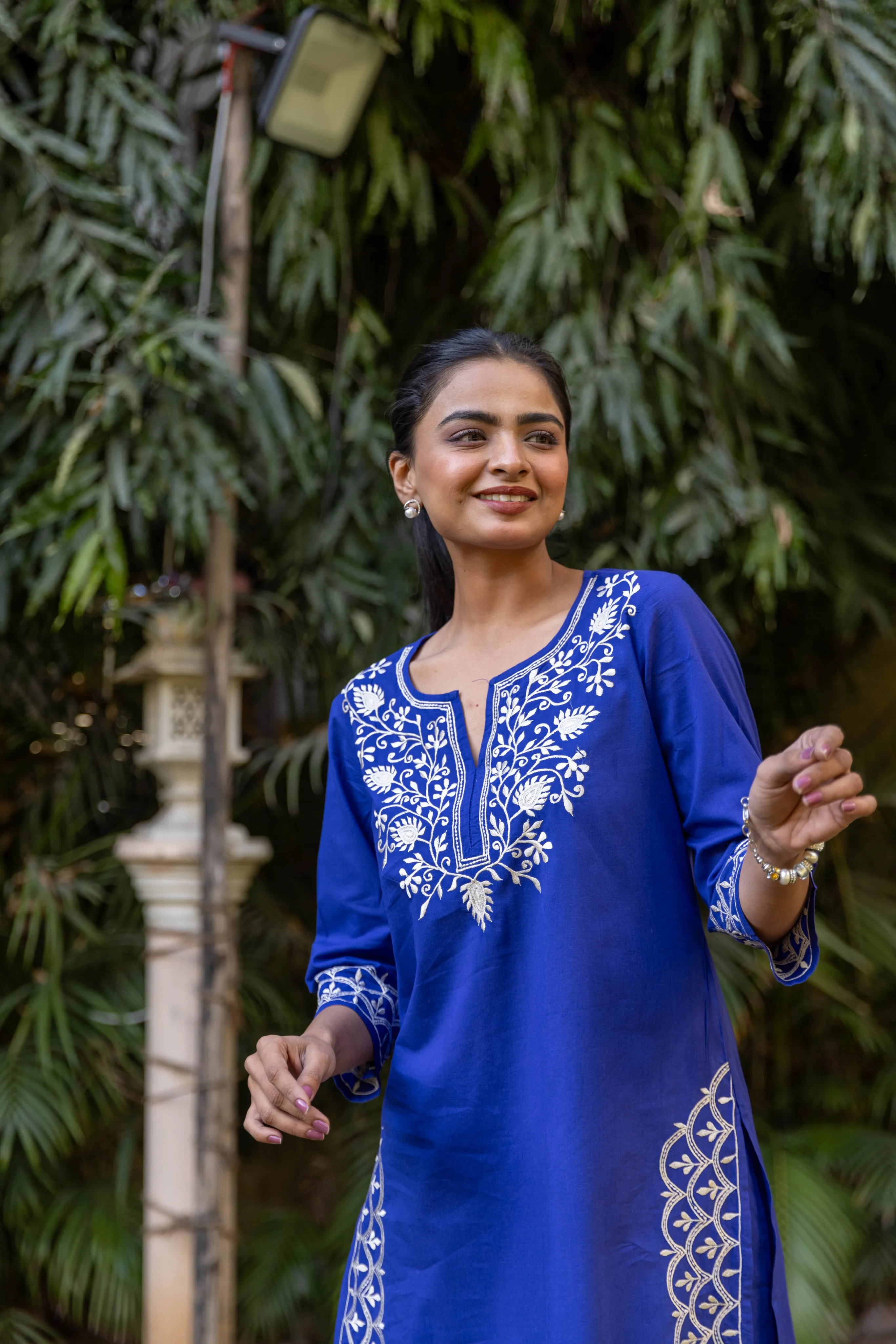 Long Embroidered Paisley Kurta With Palazzo - Royal Blue