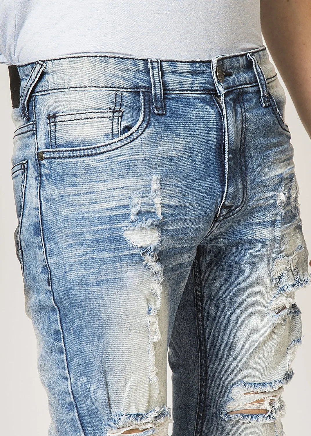 Mad Blue Men's Biker Slim Fit Tapered Leg Distressed Moto Style Jeans - Available in More Designs