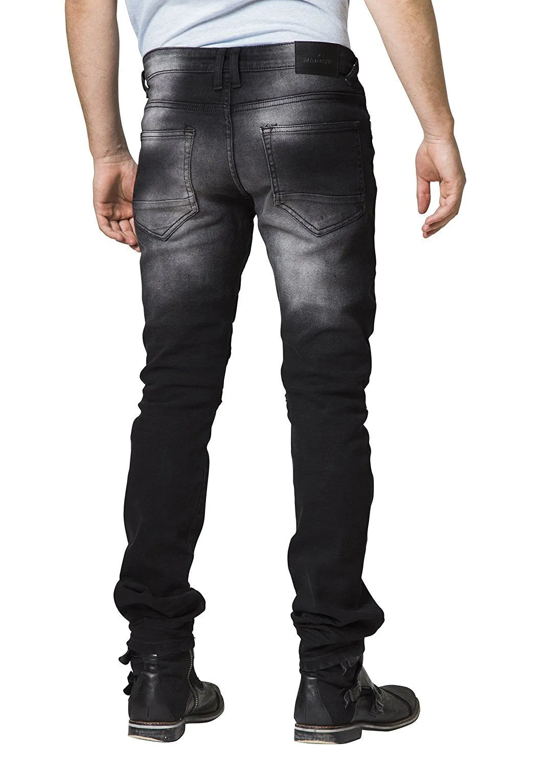 Mad Blue Men's Biker Slim Fit Tapered Leg Distressed Moto Style Jeans - Available in More Designs
