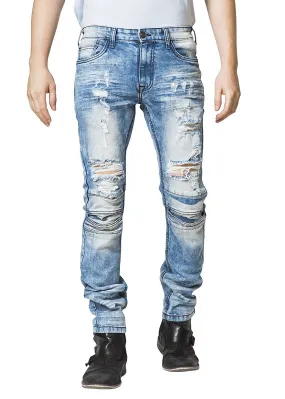Mad Blue Men's Biker Slim Fit Tapered Leg Distressed Moto Style Jeans - Available in More Designs