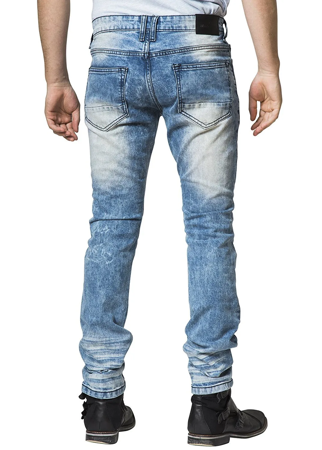 Mad Blue Men's Biker Slim Fit Tapered Leg Distressed Moto Style Jeans - Available in More Designs