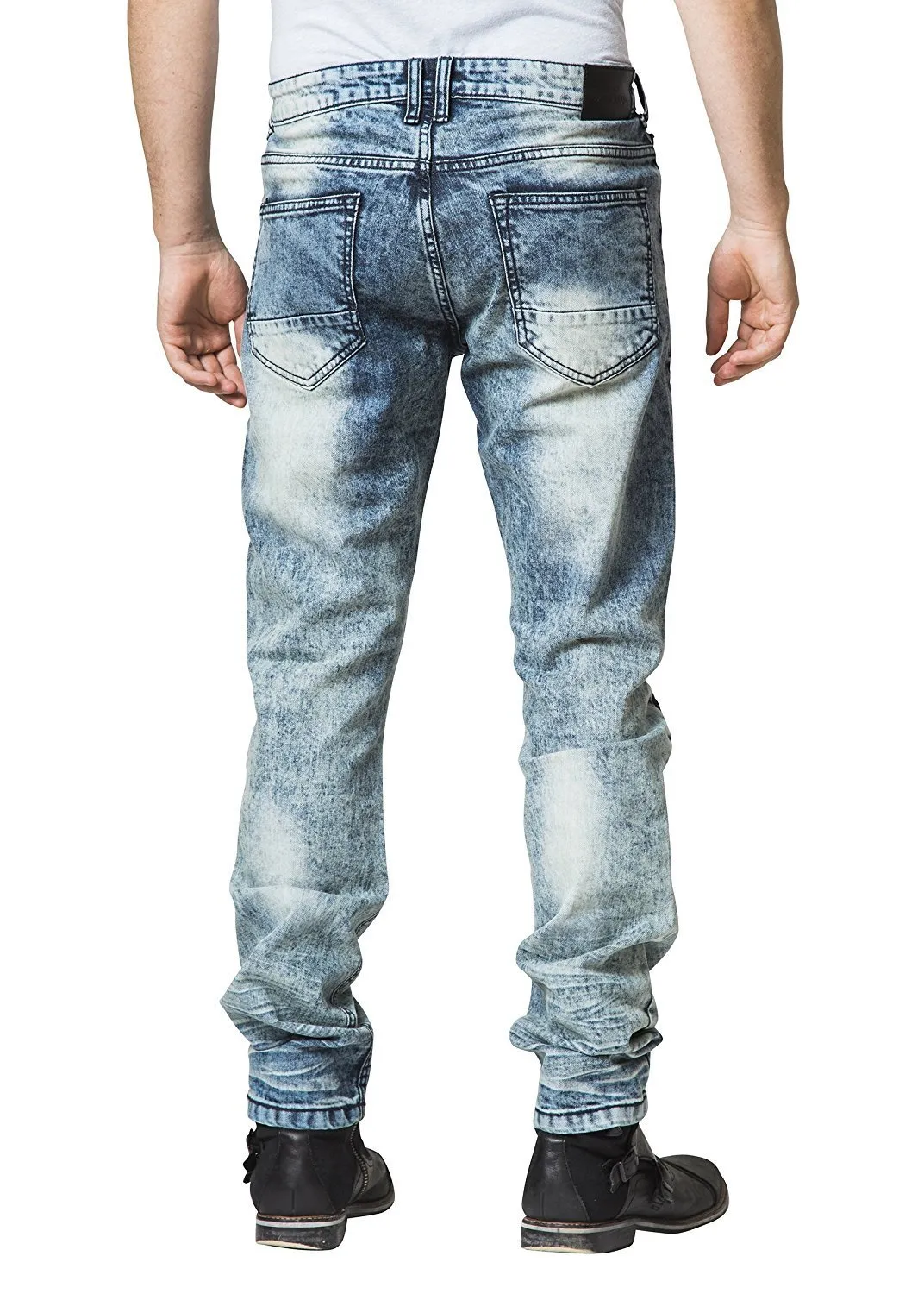 Mad Blue Men's Biker Slim Fit Tapered Leg Distressed Moto Style Jeans - Available in More Designs