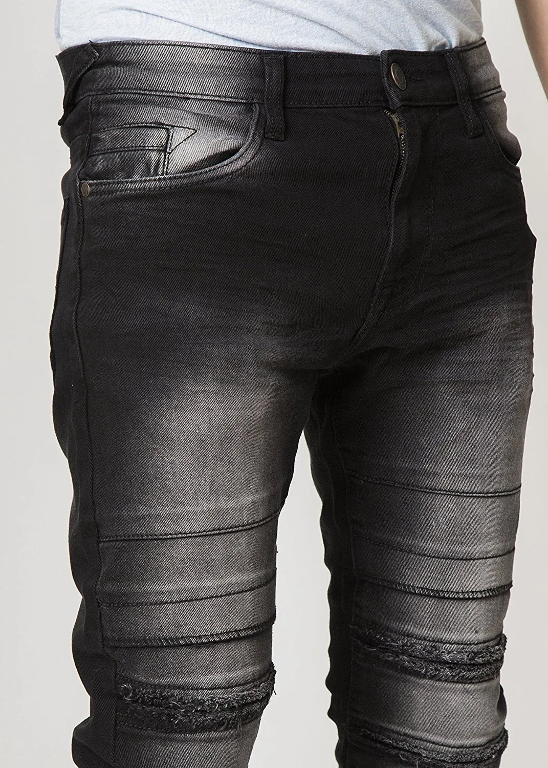 Mad Blue Men's Biker Slim Fit Tapered Leg Distressed Moto Style Jeans - Available in More Designs