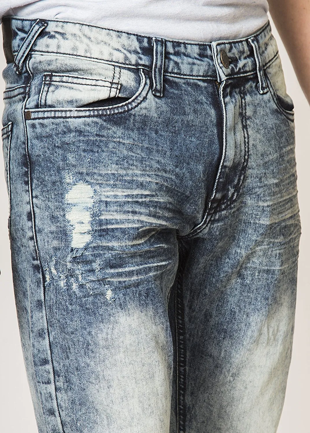 Mad Blue Men's Biker Slim Fit Tapered Leg Distressed Moto Style Jeans - Available in More Designs