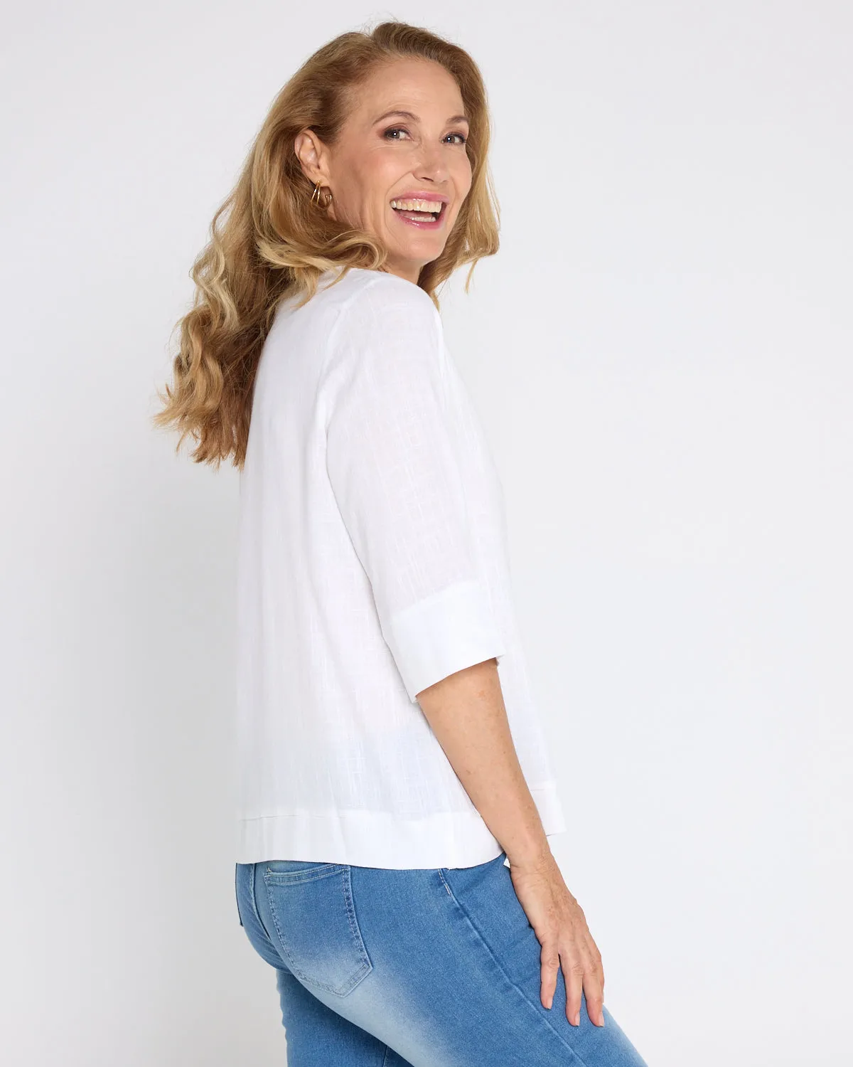Mahri Linen Top - White