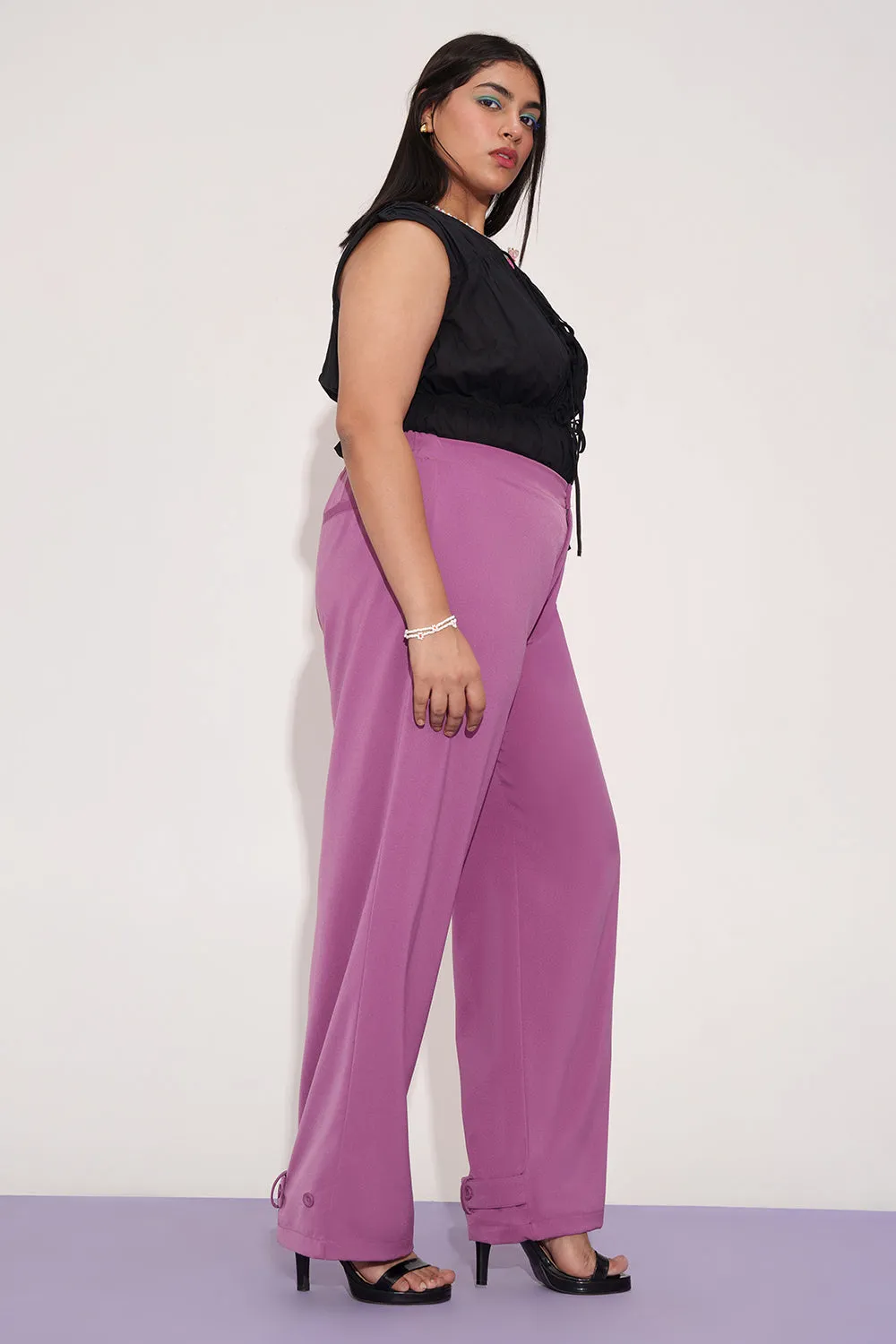 Mauve Taupe Curve Adjustable Hem Korean Pants