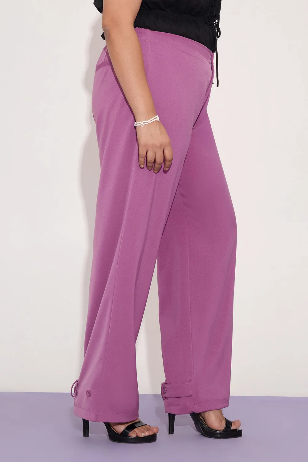 Mauve Taupe Curve Adjustable Hem Korean Pants