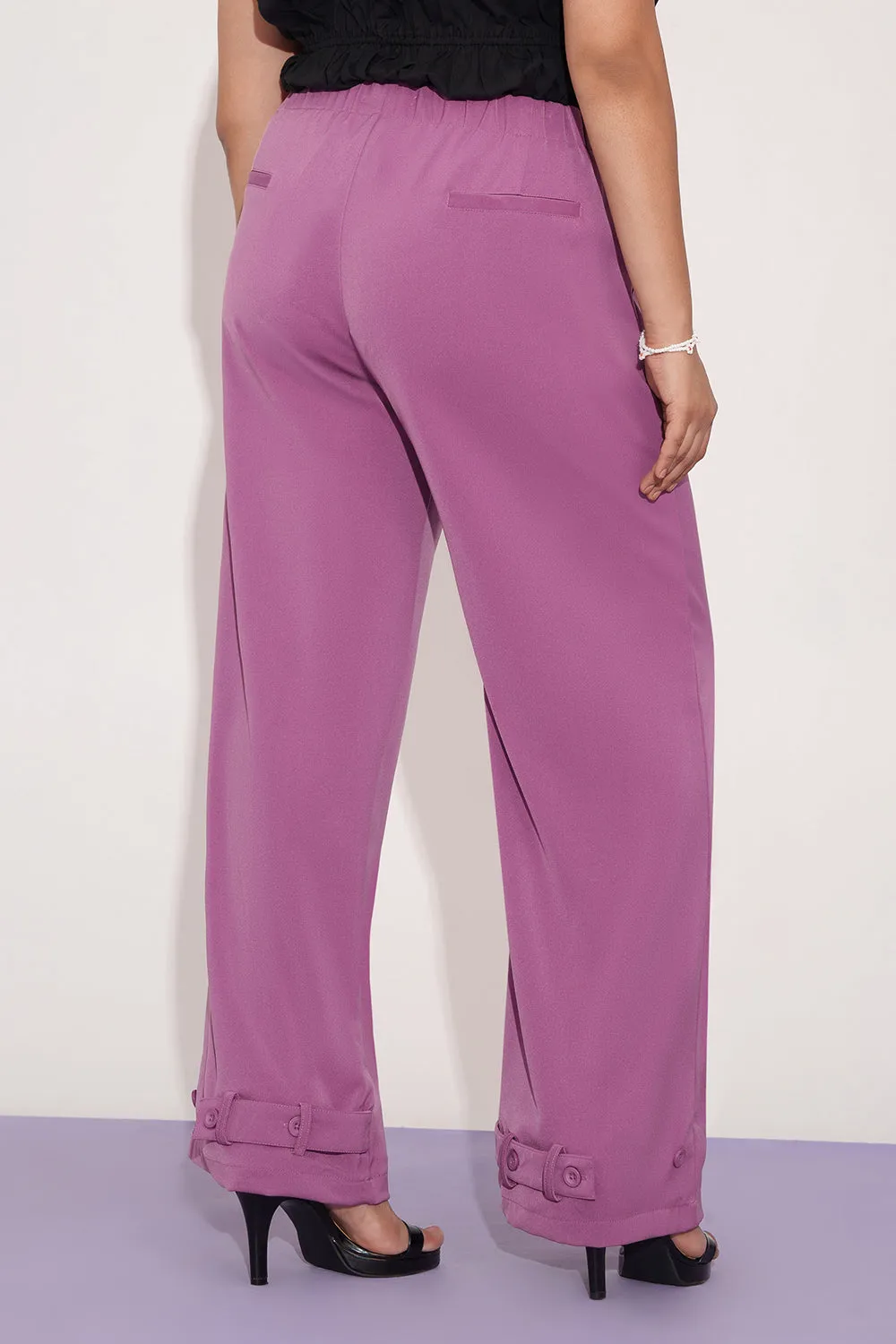 Mauve Taupe Curve Adjustable Hem Korean Pants